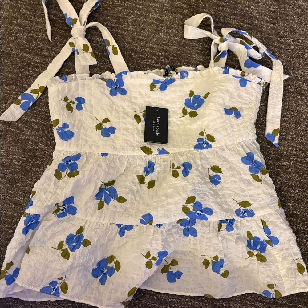 Kate Spade Blue Floral White Blouse